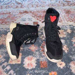 Love Moschino Black Nylon Chunky Platform High Top Lace Up Combat Boots Size 8